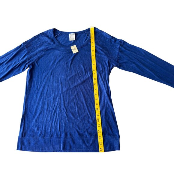 Victorias Secret Pink Womens Long Sleeve Lace Accent Top In Royal Blue Size L - Picture 5 of 6